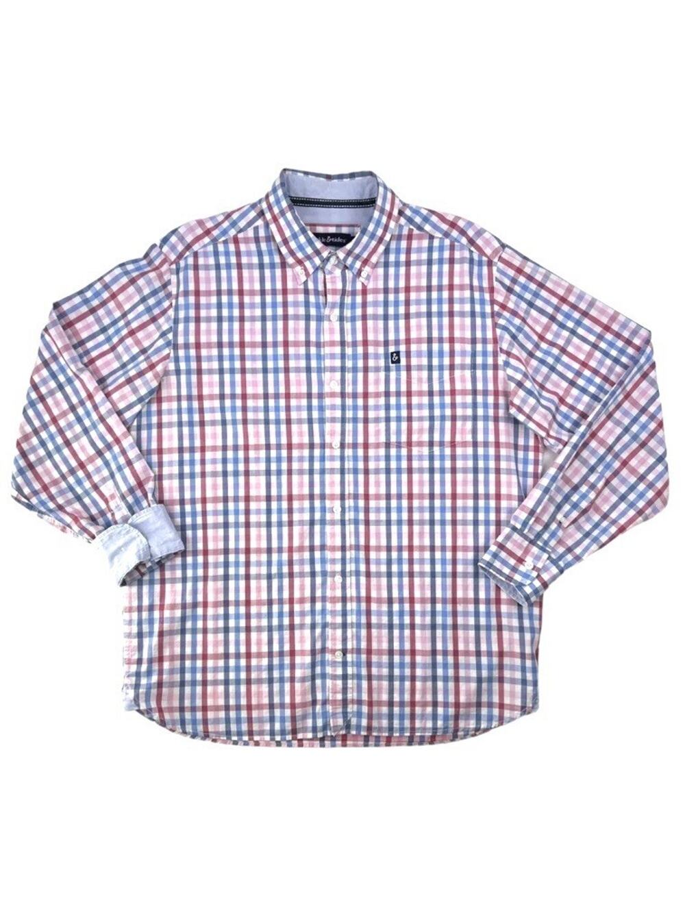 Tackle & Tides Preppy Button Shirt Mens Large White Pink Blue Plaid Long Sleeve